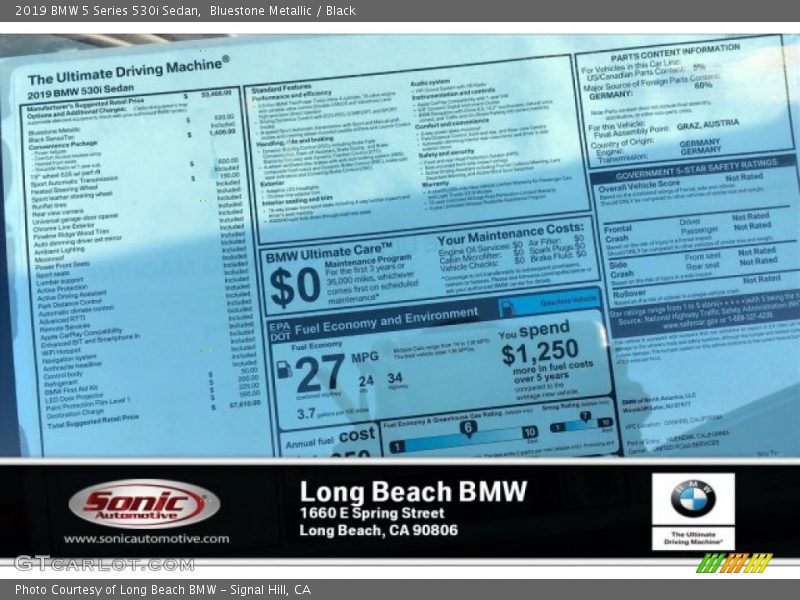 Bluestone Metallic / Black 2019 BMW 5 Series 530i Sedan