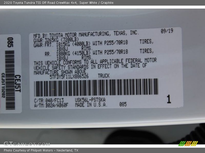 Super White / Graphite 2020 Toyota Tundra TSS Off Road CrewMax 4x4