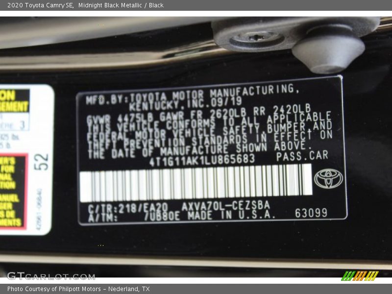 2020 Camry SE Midnight Black Metallic Color Code 218