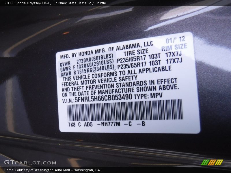 Polished Metal Metallic / Truffle 2012 Honda Odyssey EX-L