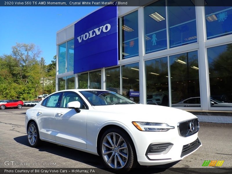 Crystal White Pearl Metallic / Blond 2020 Volvo S60 T6 AWD Momentum