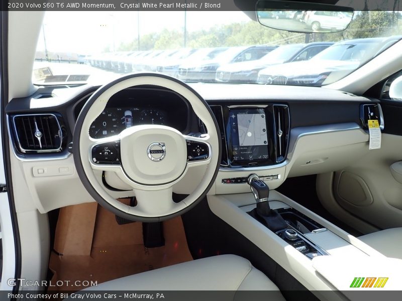 Crystal White Pearl Metallic / Blond 2020 Volvo S60 T6 AWD Momentum
