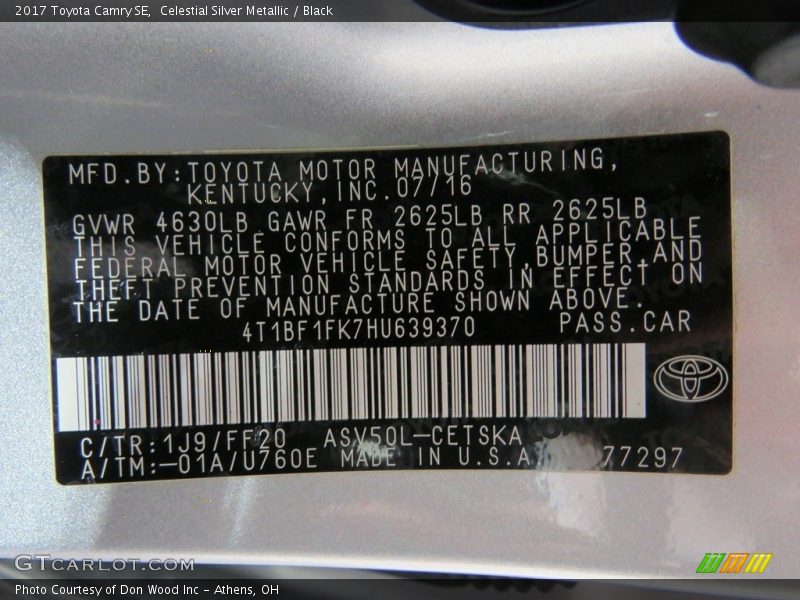 Celestial Silver Metallic / Black 2017 Toyota Camry SE