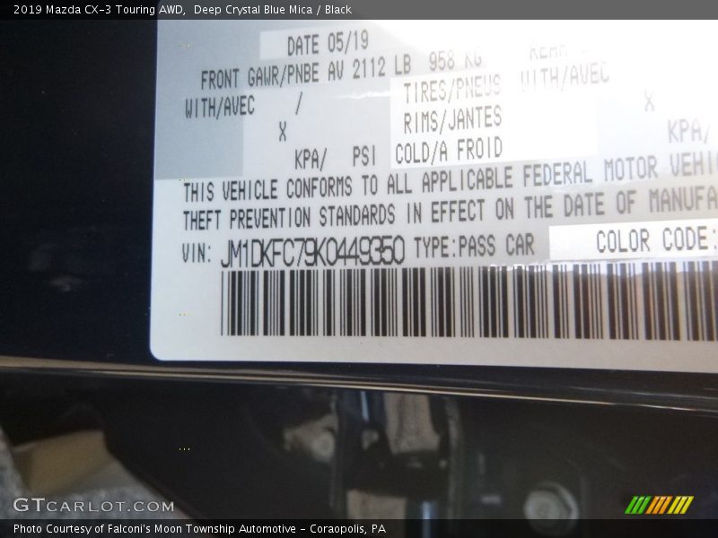 Deep Crystal Blue Mica / Black 2019 Mazda CX-3 Touring AWD