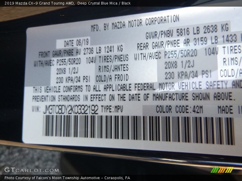Deep Crystal Blue Mica / Black 2019 Mazda CX-9 Grand Touring AWD