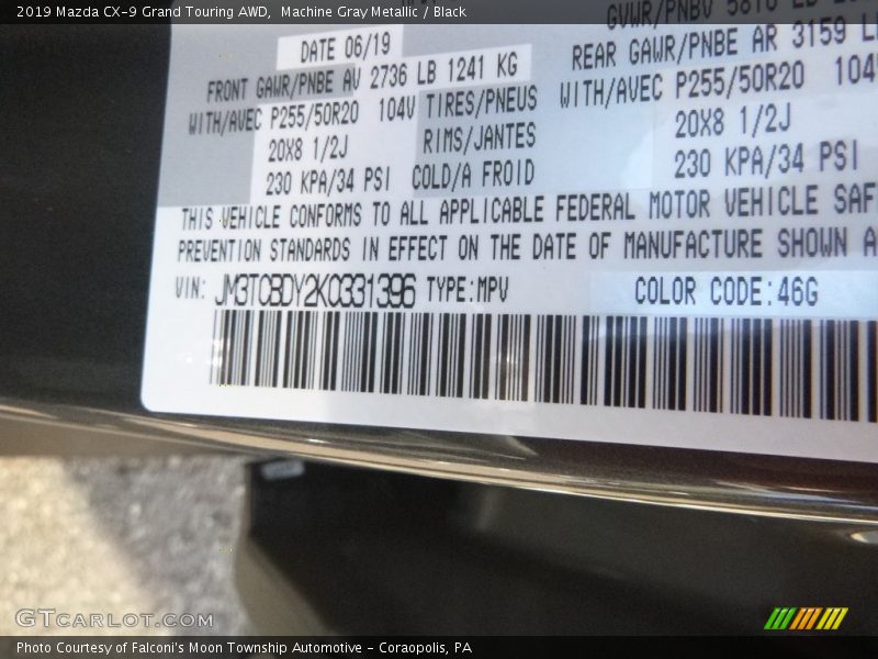 2019 CX-9 Grand Touring AWD Machine Gray Metallic Color Code 46G