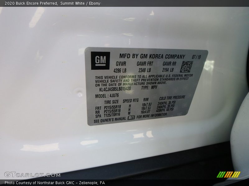 Summit White / Ebony 2020 Buick Encore Preferred
