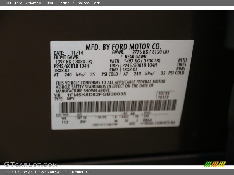 Caribou / Charcoal Black 2015 Ford Explorer XLT 4WD