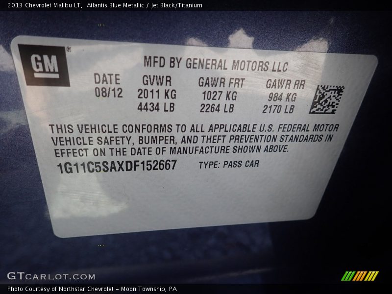 Atlantis Blue Metallic / Jet Black/Titanium 2013 Chevrolet Malibu LT