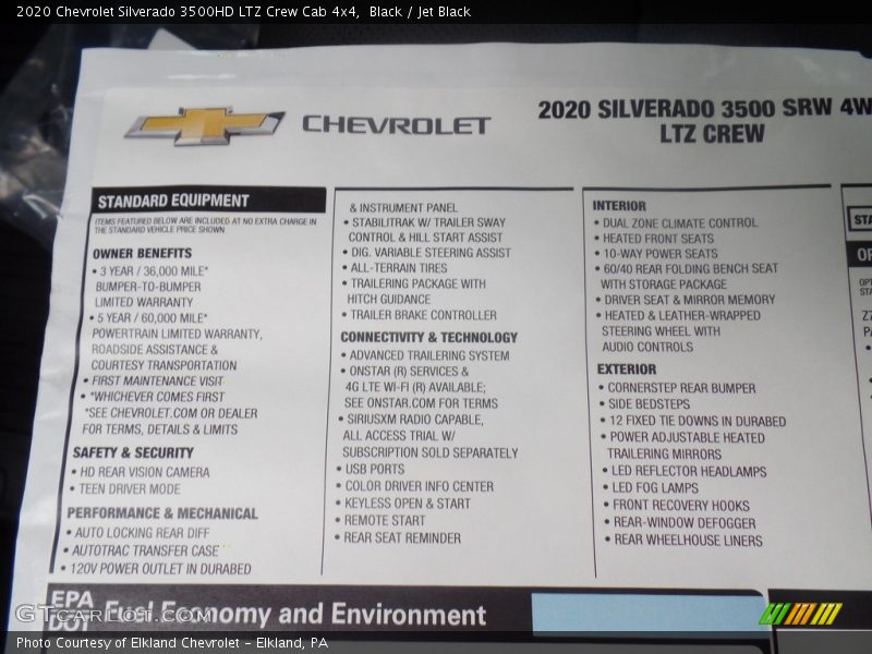  2020 Silverado 3500HD LTZ Crew Cab 4x4 Window Sticker