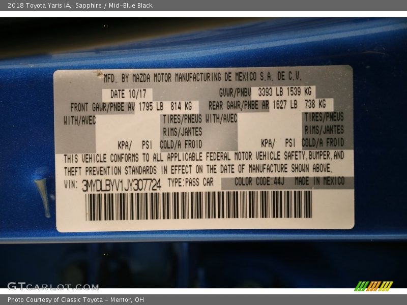 Sapphire / Mid-Blue Black 2018 Toyota Yaris iA