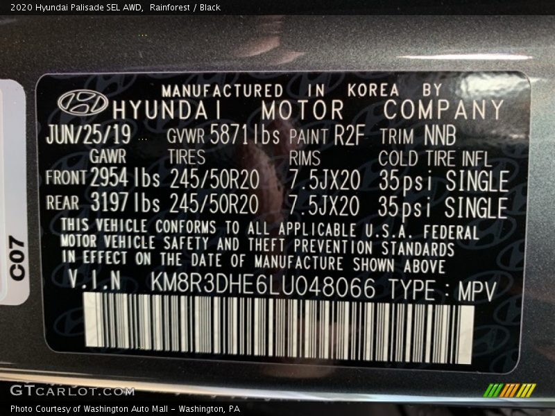 Rainforest / Black 2020 Hyundai Palisade SEL AWD
