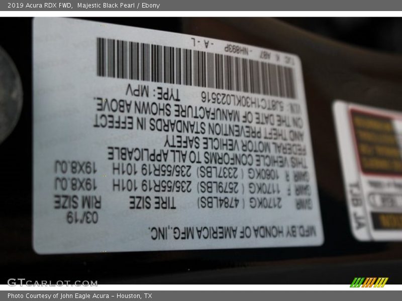Majestic Black Pearl / Ebony 2019 Acura RDX FWD