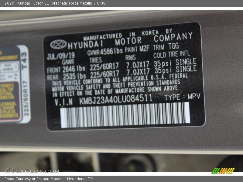 2020 Tucson SE Magnetic Force Metallic Color Code M2F