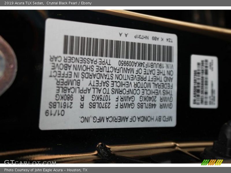 Crystal Black Pearl / Ebony 2019 Acura TLX Sedan