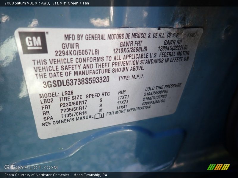 Sea Mist Green / Tan 2008 Saturn VUE XR AWD