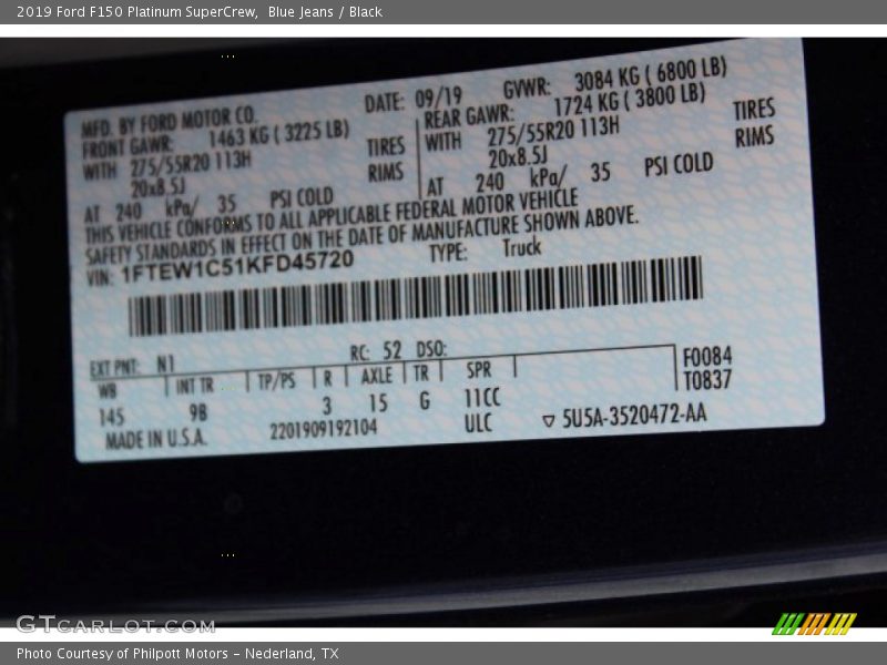 Blue Jeans / Black 2019 Ford F150 Platinum SuperCrew