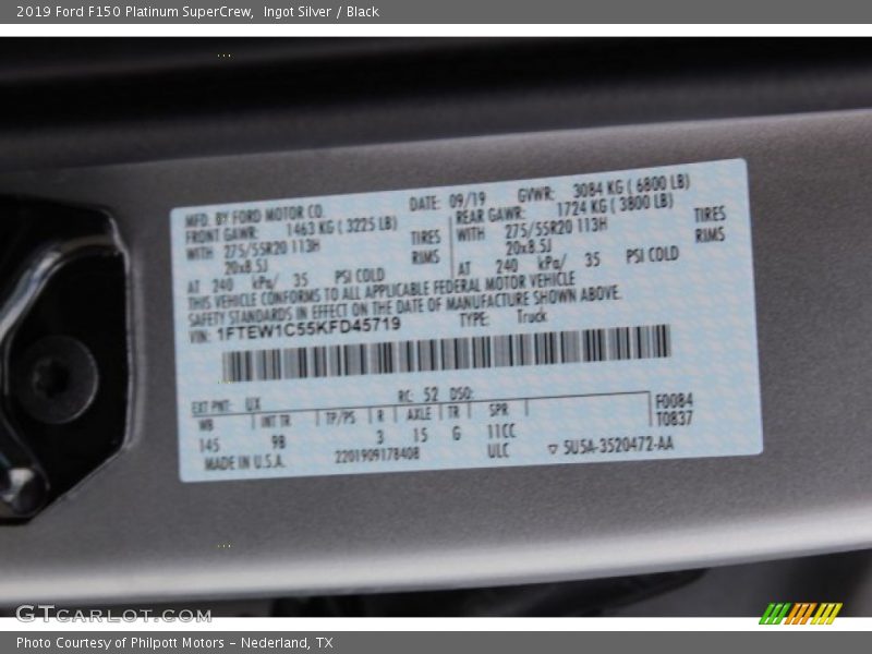 Ingot Silver / Black 2019 Ford F150 Platinum SuperCrew