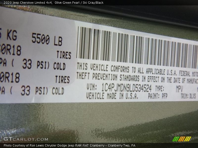 2020 Cherokee Limited 4x4 Olive Green Pearl Color Code PFP