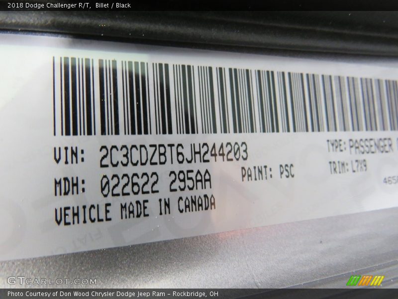 Billet / Black 2018 Dodge Challenger R/T