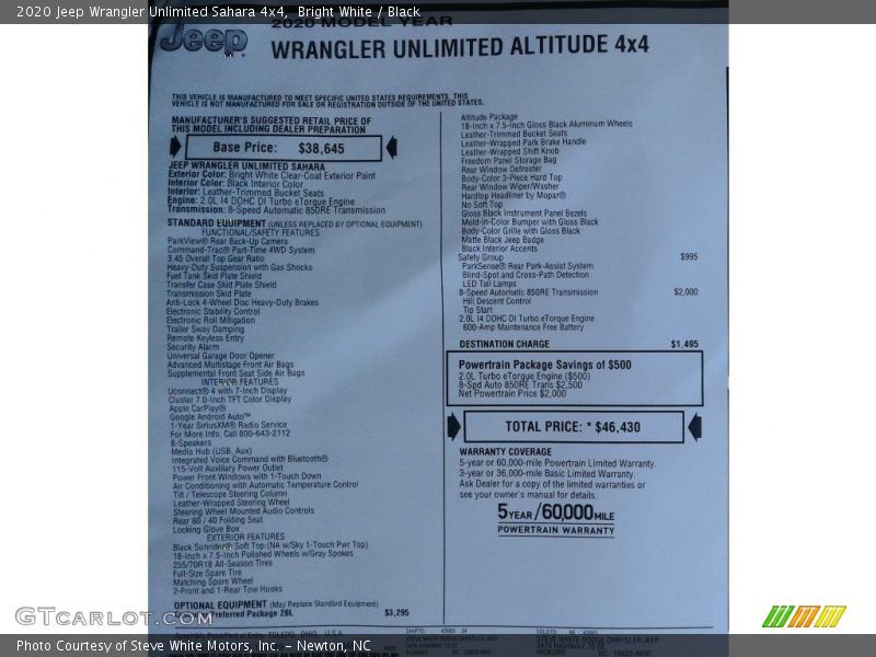 Bright White / Black 2020 Jeep Wrangler Unlimited Sahara 4x4