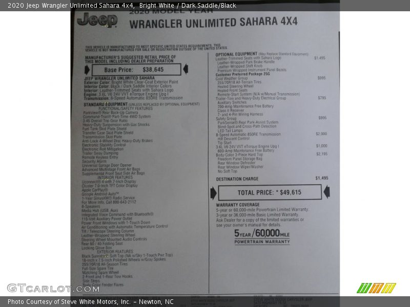 Bright White / Dark Saddle/Black 2020 Jeep Wrangler Unlimited Sahara 4x4