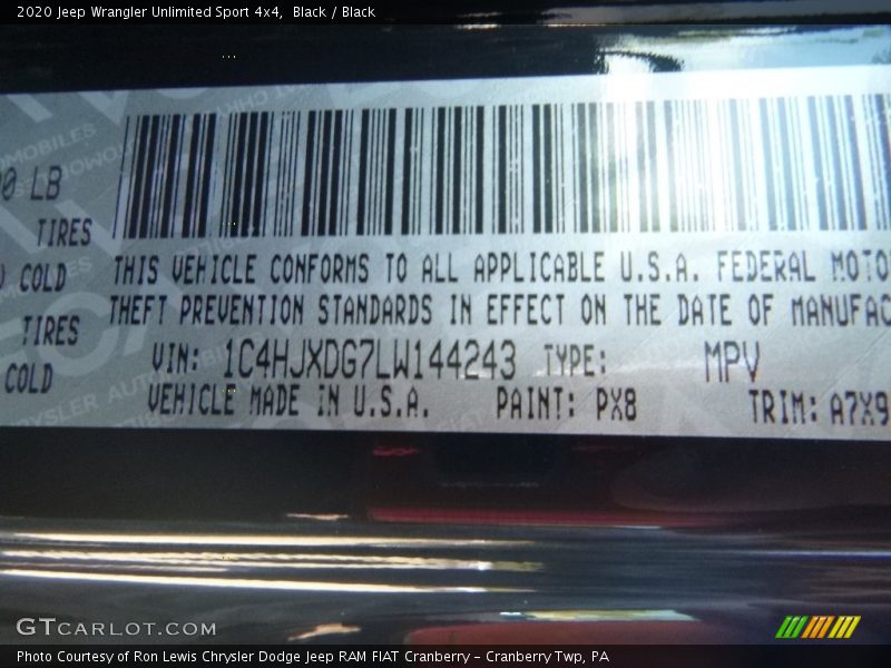 Black / Black 2020 Jeep Wrangler Unlimited Sport 4x4