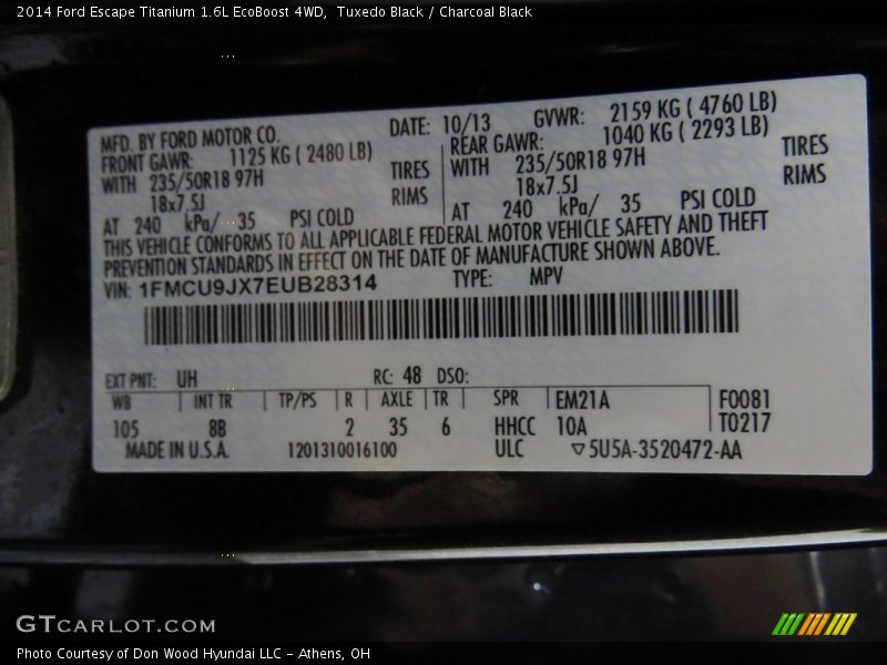 Tuxedo Black / Charcoal Black 2014 Ford Escape Titanium 1.6L EcoBoost 4WD