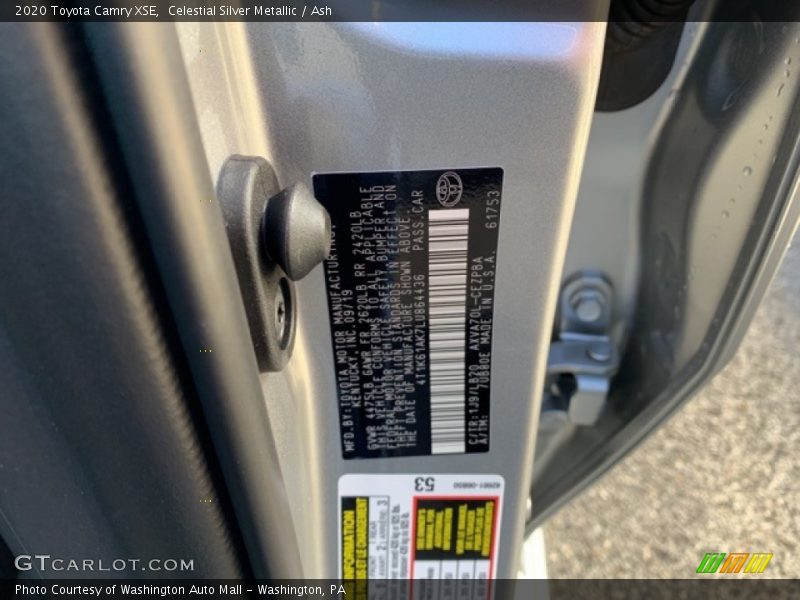 2020 Camry XSE Celestial Silver Metallic Color Code 1J9