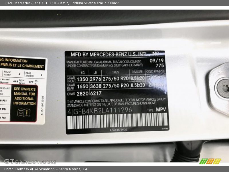 Iridium Silver Metallic / Black 2020 Mercedes-Benz GLE 350 4Matic