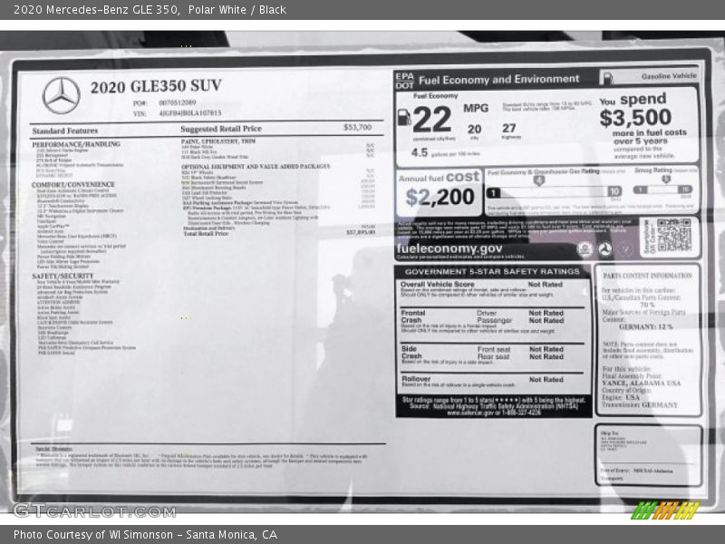 Polar White / Black 2020 Mercedes-Benz GLE 350