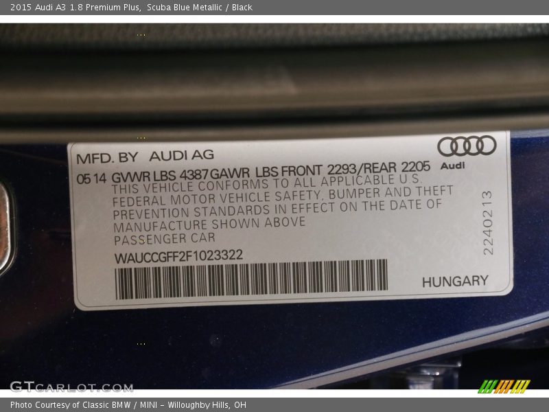 Scuba Blue Metallic / Black 2015 Audi A3 1.8 Premium Plus