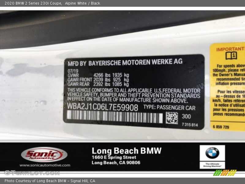Alpine White / Black 2020 BMW 2 Series 230i Coupe