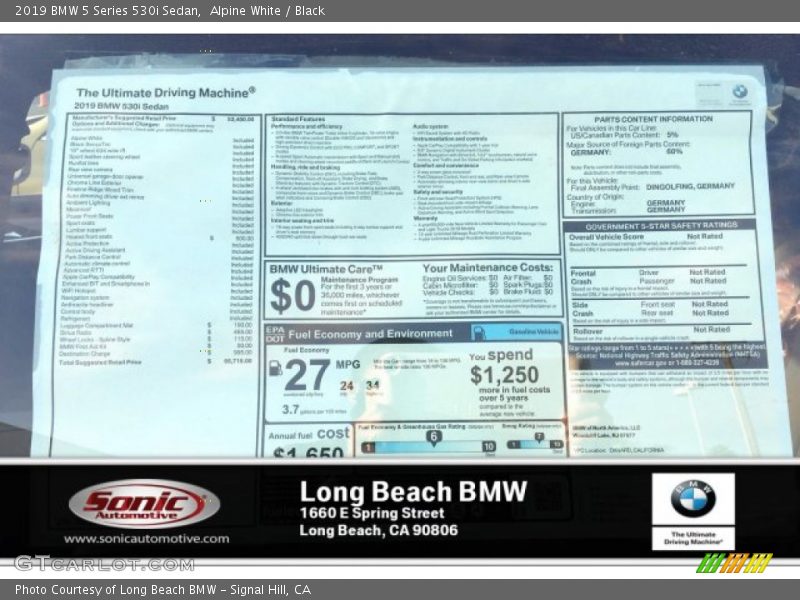 Alpine White / Black 2019 BMW 5 Series 530i Sedan