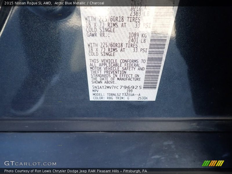 Arctic Blue Metallic / Charcoal 2015 Nissan Rogue SL AWD