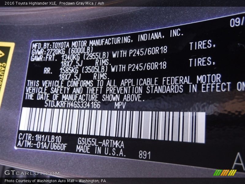 Predawn Gray Mica / Ash 2016 Toyota Highlander XLE