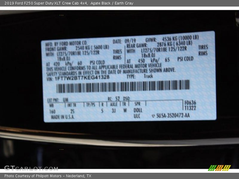 Agate Black / Earth Gray 2019 Ford F250 Super Duty XLT Crew Cab 4x4