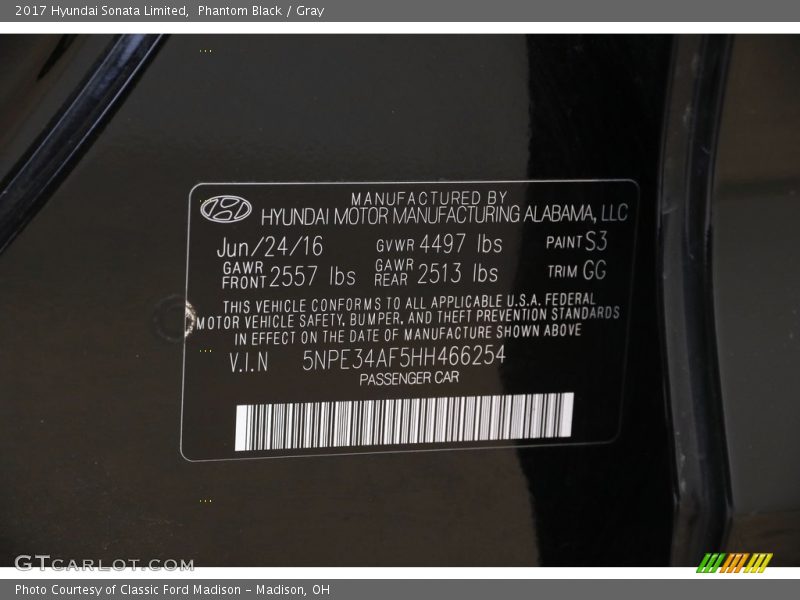 Phantom Black / Gray 2017 Hyundai Sonata Limited