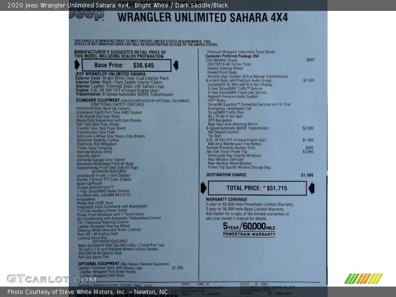 Bright White / Dark Saddle/Black 2020 Jeep Wrangler Unlimited Sahara 4x4