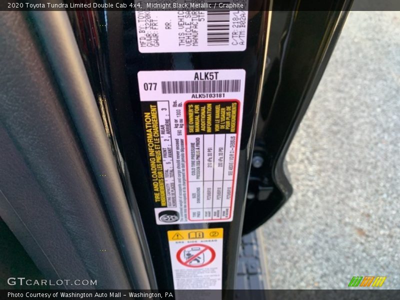 Info Tag of 2020 Tundra Limited Double Cab 4x4