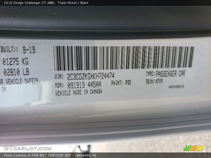 Triple Nickel / Black 2019 Dodge Challenger GT AWD