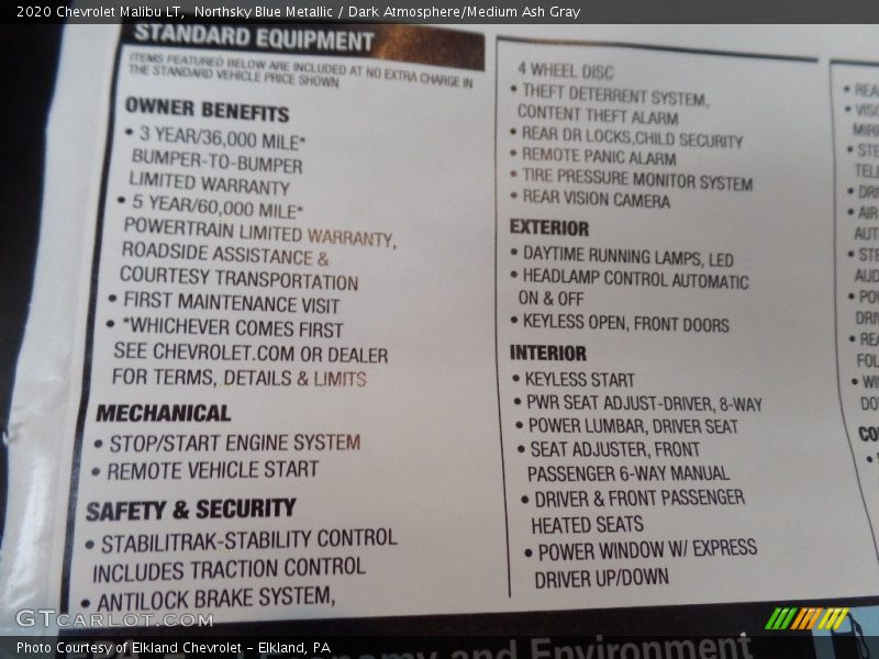 Northsky Blue Metallic / Dark Atmosphere/Medium Ash Gray 2020 Chevrolet Malibu LT