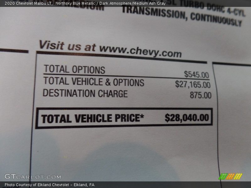 Northsky Blue Metallic / Dark Atmosphere/Medium Ash Gray 2020 Chevrolet Malibu LT