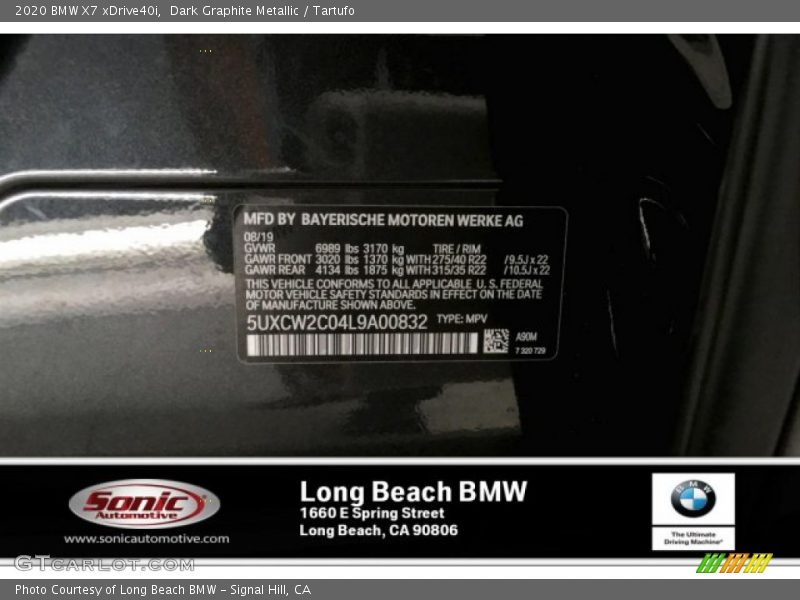 Dark Graphite Metallic / Tartufo 2020 BMW X7 xDrive40i