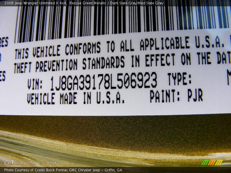 Rescue Green Metallic / Dark Slate Gray/Med Slate Gray 2008 Jeep Wrangler Unlimited X 4x4