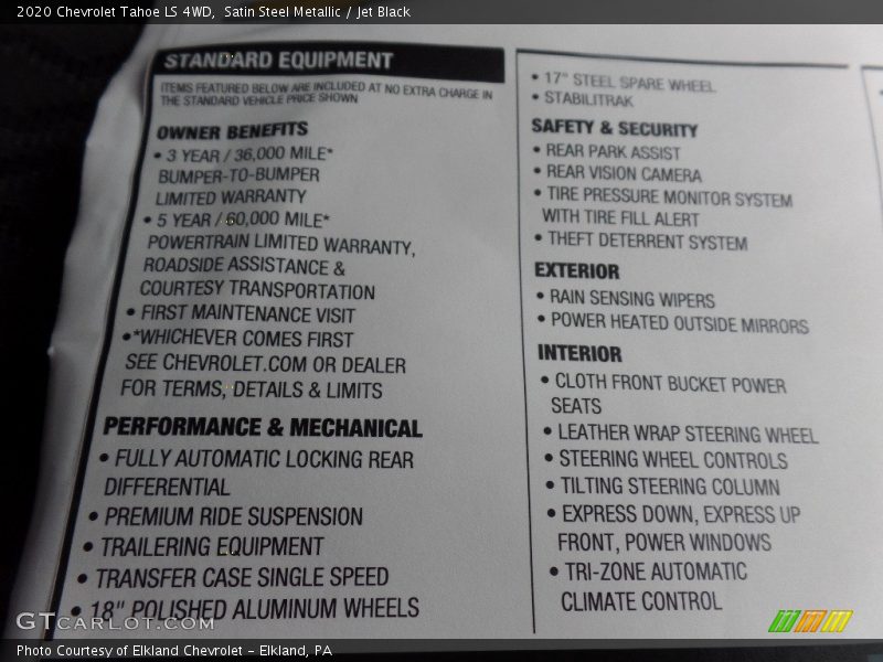 Satin Steel Metallic / Jet Black 2020 Chevrolet Tahoe LS 4WD