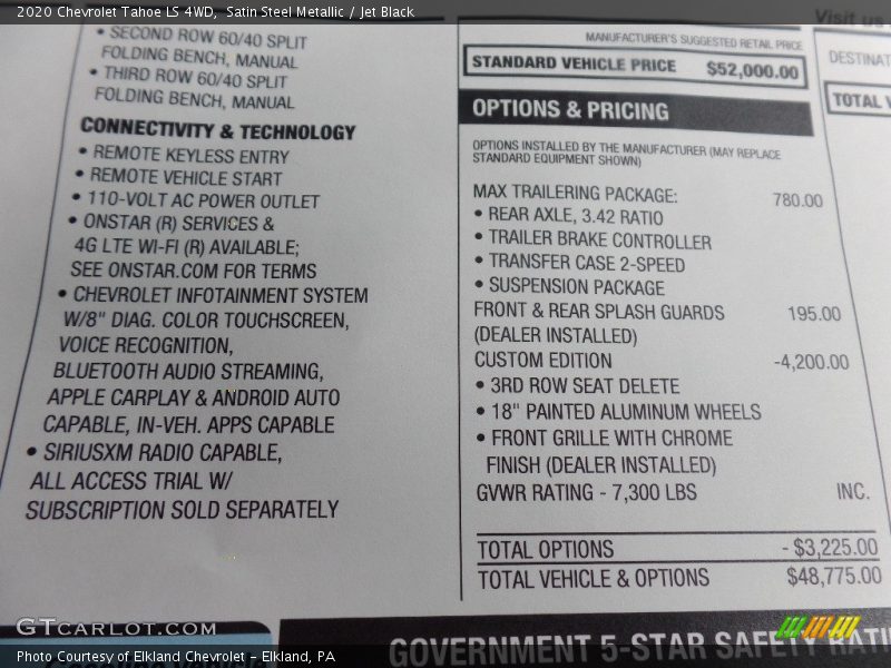 Satin Steel Metallic / Jet Black 2020 Chevrolet Tahoe LS 4WD