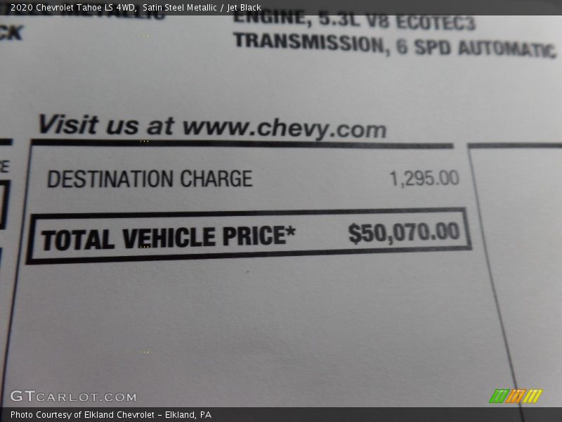 Satin Steel Metallic / Jet Black 2020 Chevrolet Tahoe LS 4WD