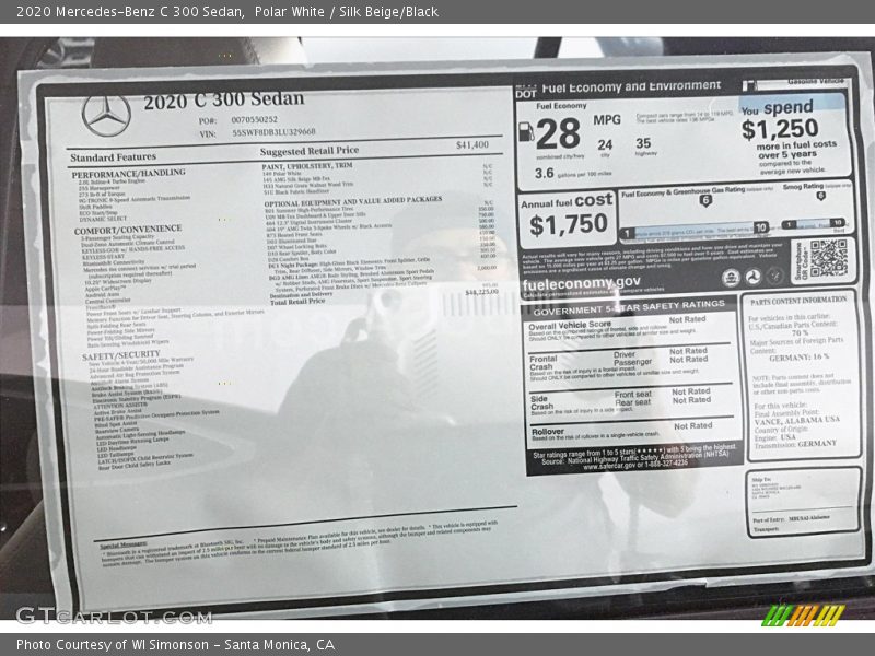 Polar White / Silk Beige/Black 2020 Mercedes-Benz C 300 Sedan