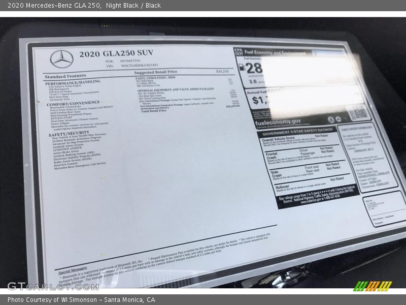 Night Black / Black 2020 Mercedes-Benz GLA 250